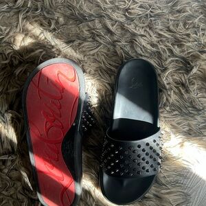Christian Louboutin Black Slides with Silver Studs